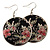 Japanese Style Floral Disk Earrings (Silver&Black)