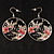 Japanese Style Floral Disk Earrings (Silver&Black) - view 9
