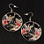 Japanese Style Floral Disk Earrings (Silver&Black) - view 4
