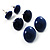 Set Of 3 Dark Blue Button Shaped Stud Earrings (22mm, 17mm, 13mm)