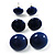 Set Of 3 Dark Blue Button Shaped Stud Earrings (22mm, 17mm, 13mm) - view 2