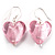 Pale Pink Glittering Puffed Heart Glass Drop Earrings (Silver Tone)