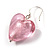 Pale Pink Glittering Puffed Heart Glass Drop Earrings (Silver Tone) - view 3