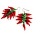Glass Hot Red Chilly Dangle Earrings - 65mm L