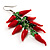 Glass Hot Red Chilly Dangle Earrings - 65mm L - view 4
