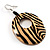Wood Coco Zebra Print Oval Drop Hoop Earrings (Black&Beige) - view 2