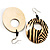 Wood Coco Zebra Print Oval Drop Hoop Earrings (Black&Beige) - view 4