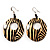 Wood Coco Zebra Print Oval Drop Hoop Earrings (Black&Beige) - view 5