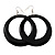 Large Black Enamel Hoop Drop Earrings (Silver Metal Finish) - 6.5cm Diameter - view 4