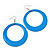 Large Light Blue Enamel Hoop Drop Earrings (Silver Metal Finish) - 6.5cm Diameter - view 3