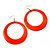 Large Bright Orange Enamel Hoop Drop Earrings (Silver Metal Finish) - 6.5cm Diameter - view 2