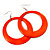 Large Bright Orange Enamel Hoop Drop Earrings (Silver Metal Finish) - 6.5cm Diameter