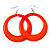 Large Bright Orange Enamel Hoop Drop Earrings (Silver Metal Finish) - 6.5cm Diameter - view 3
