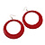 Large Red Enamel Hoop Drop Earrings (Silver Metal Finish) - 6.5cm Diameter - view 2
