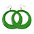 Large Grass Green Enamel Hoop Drop Earrings (Silver Metal Finish) - 6.5cm Diameter