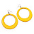 Large Bright Yellow Enamel Hoop Drop Earrings (Silver Metal Finish) - 6.5cm Diameter - view 3