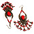 Bright Red Bead Chandelier Earrings (Antique Bronze) - view 5