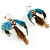 Gold Tone Boho Chic Feather Long Earrings (Blue&Brown) - view 7