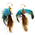 Gold Tone Boho Chic Feather Long Earrings (Blue&Brown)