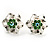 Textured Light Green Diamante Floral Stud Earrings (Silver Tone) - view 3