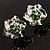 Textured Light Green Diamante Floral Stud Earrings (Silver Tone)