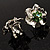 Textured Light Green Diamante Floral Stud Earrings (Silver Tone) - view 6