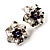 Textured Fuchsia Diamante Floral Stud Earrings (Silver Tone) - view 2