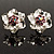 Textured Fuchsia Diamante Floral Stud Earrings (Silver Tone)