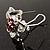 Textured Fuchsia Diamante Floral Stud Earrings (Silver Tone) - view 6