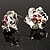 Textured Fuchsia Diamante Floral Stud Earrings (Silver Tone) - view 7