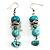 Turquoise Bead Drop Earrings (Silver Tone) - view 2