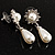 Bridal Simulated Pearl Drop Earrings (Silver Tone) - view 2