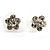 Tiny Diamante Floral Stud Earrings (Silver&Clear)