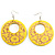 Bright Yellow Large Floral Wood Drop Hoop Earrings - view 6