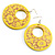 Bright Yellow Large Floral Wood Drop Hoop Earrings