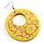 Bright Yellow Large Floral Wood Drop Hoop Earrings - view 4
