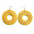 Bright Yellow Large Ornate Wood Drop Hoop Earrings - view 6