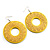 Bright Yellow Large Ornate Wood Drop Hoop Earrings - view 7