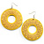 Bright Yellow Large Ornate Wood Drop Hoop Earrings