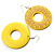 Bright Yellow Large Ornate Wood Drop Hoop Earrings - view 5