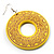 Bright Yellow Large Ornate Wood Drop Hoop Earrings - view 4