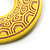 Bright Yellow Large Ornate Wood Drop Hoop Earrings - view 3