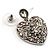 Silver Tone Filigree Crystal Heart Drop Earrings - view 6
