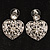 Silver Tone Filigree Crystal Heart Drop Earrings - view 3