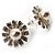 Floral Crystal Faux Pearl Stud Earrings (Silver Tone) - view 2