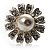 Floral Crystal Faux Pearl Stud Earrings (Silver Tone) - view 3