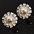 Floral Crystal Faux Pearl Stud Earrings (Silver Tone) - view 6