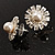 Floral Crystal Faux Pearl Stud Earrings (Silver Tone) - view 5