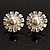 Floral Crystal Faux Pearl Stud Earrings (Silver Tone) - view 7