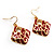 Red Enamel Square Shaped Drop Earrings (Gold Tone) - view 6